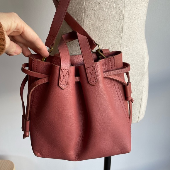 Madewell Pink Leather Drawstring Tote - Picture 3 of 5